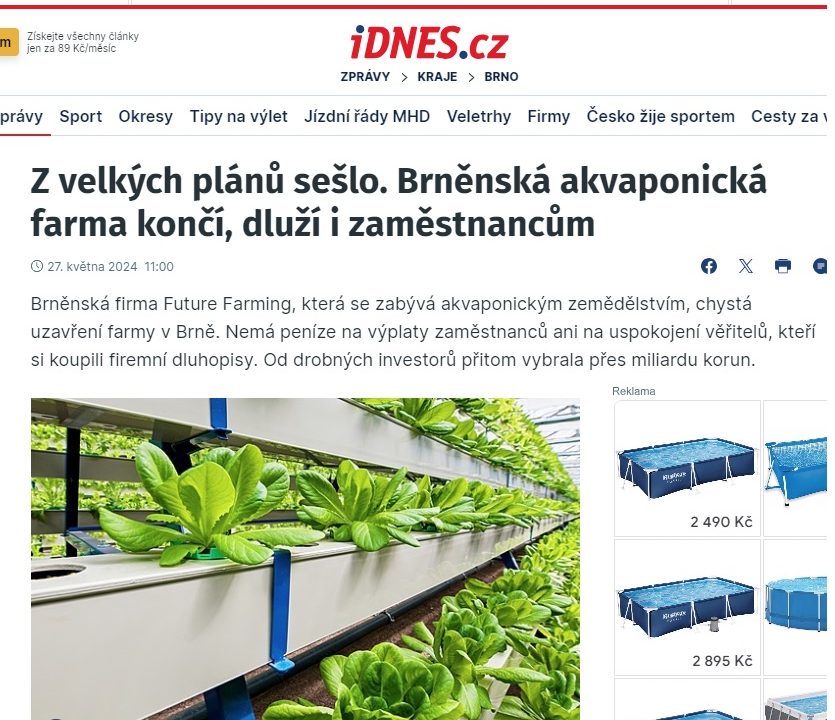 Krach FUTURE FARMING, PRO VĚŘITELE zastupuje její investory